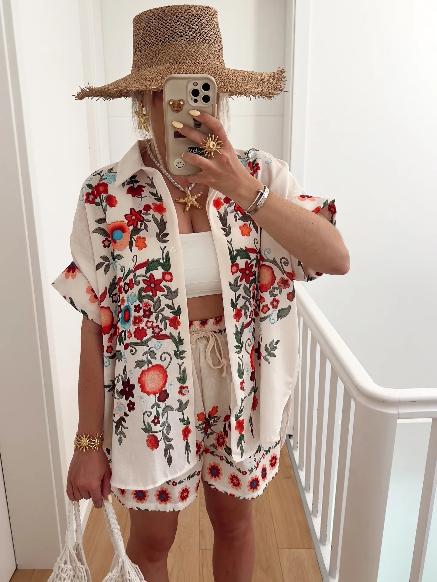 

Fashion Boho Print Two Piece Set Casual Lapel Half Sleeved Button Shirt High Waist Lace Up Shorts Set Spring Summer Vacation Set
