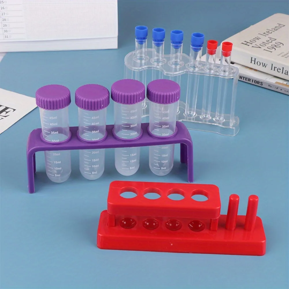 

Пробирки, 4 шт., пробирки со стойкой, пластиковые пробирки с крышками, научные пробирки, держатель для бутылок для научных экспериментов