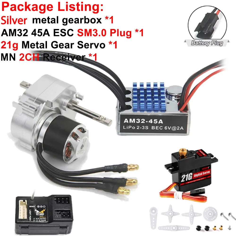 Volledig Metalen Versnellingsbak 2322 2600KV Borstelloze Motor AM32 45A ESC 21g Servo/2CH Ontvanger voor RC Auto Crawler MN82 MN78 MN168 MN99 MN98