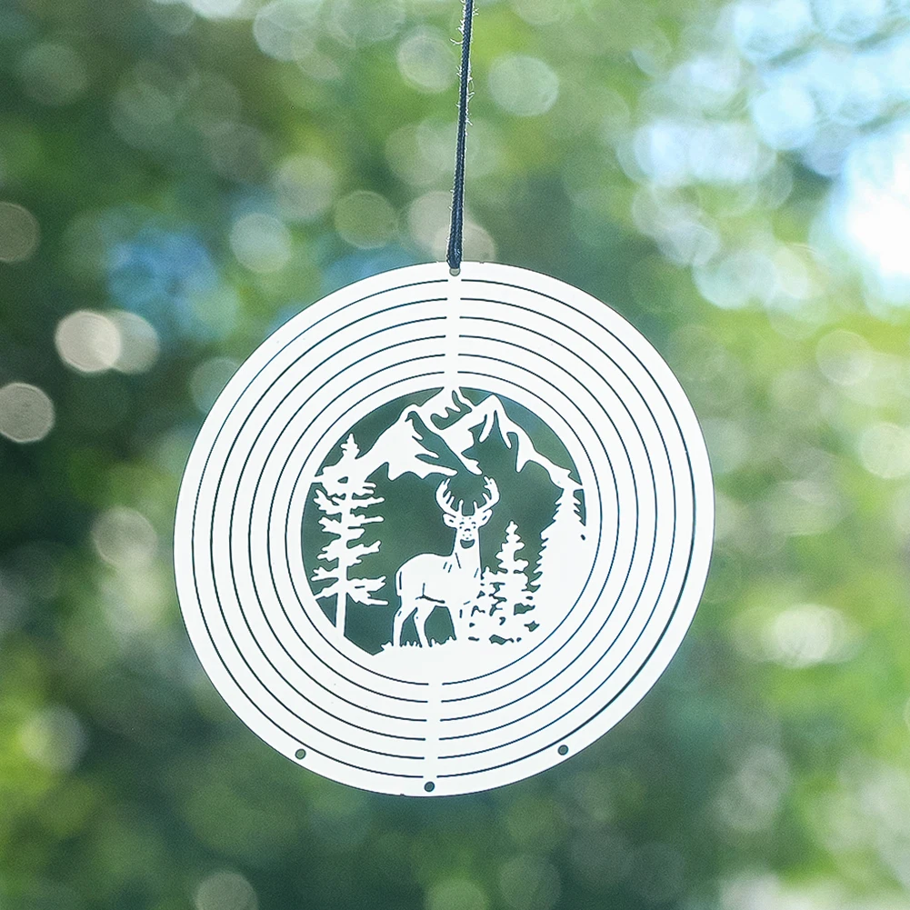3D Forest Animal Deer Rotating Stainless Steel Wind Chime Christmas Tree Ornament Holiday Party Yard Garden Hanging Decoration