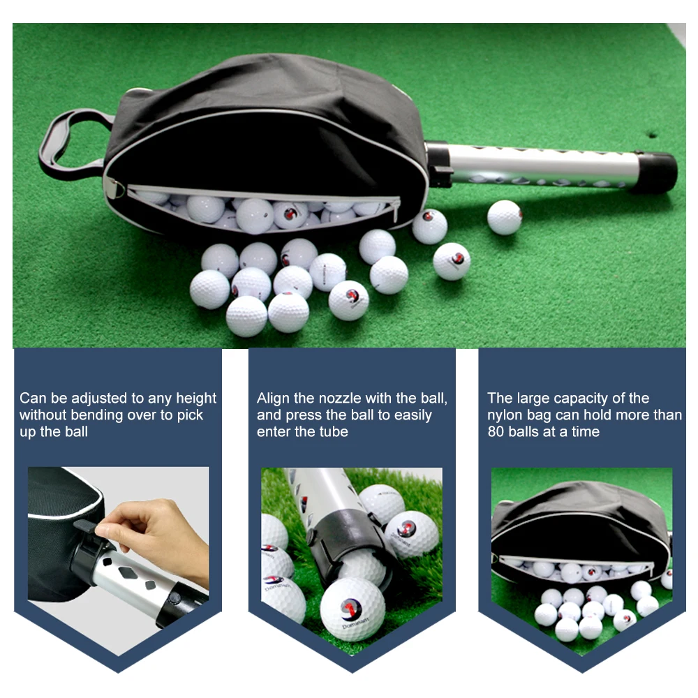 Golf Ball Retriever Golf Ball Shag Bag,Aluminum Alloy Tube Retractable &Portable Pocket Storage,Up Storage Pocket Up to 80 Balls