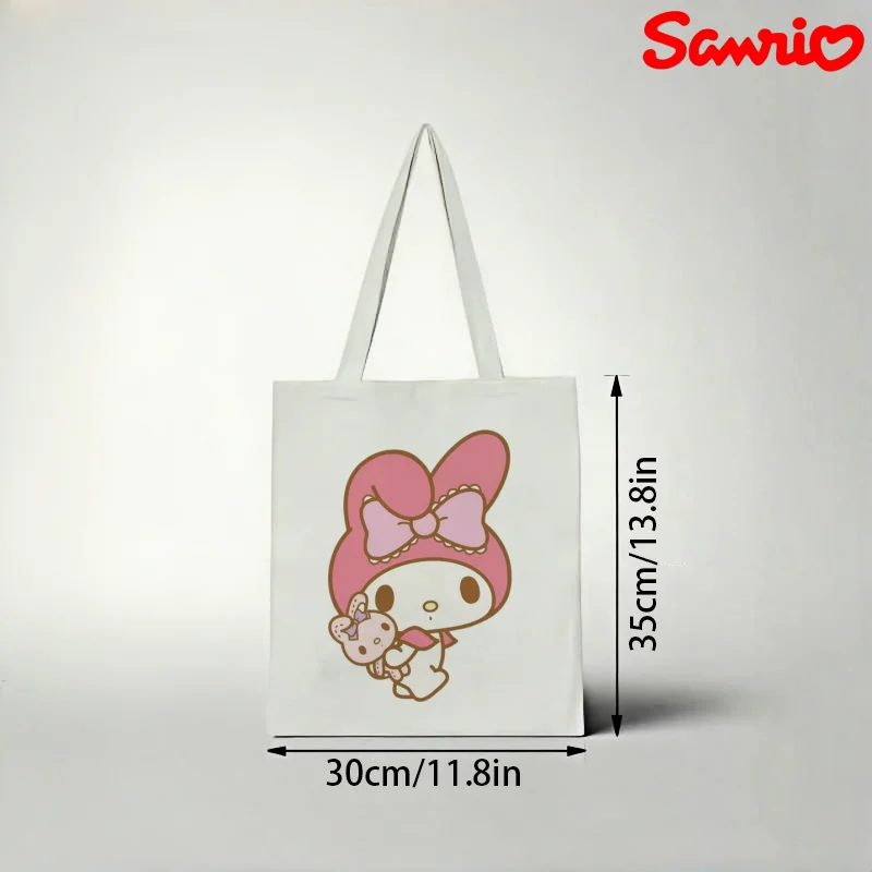 

1pc Sanrio My Melody Canvas Tote Bag, Lace Bow & Little Bunny Print Eco Shoulder Bag