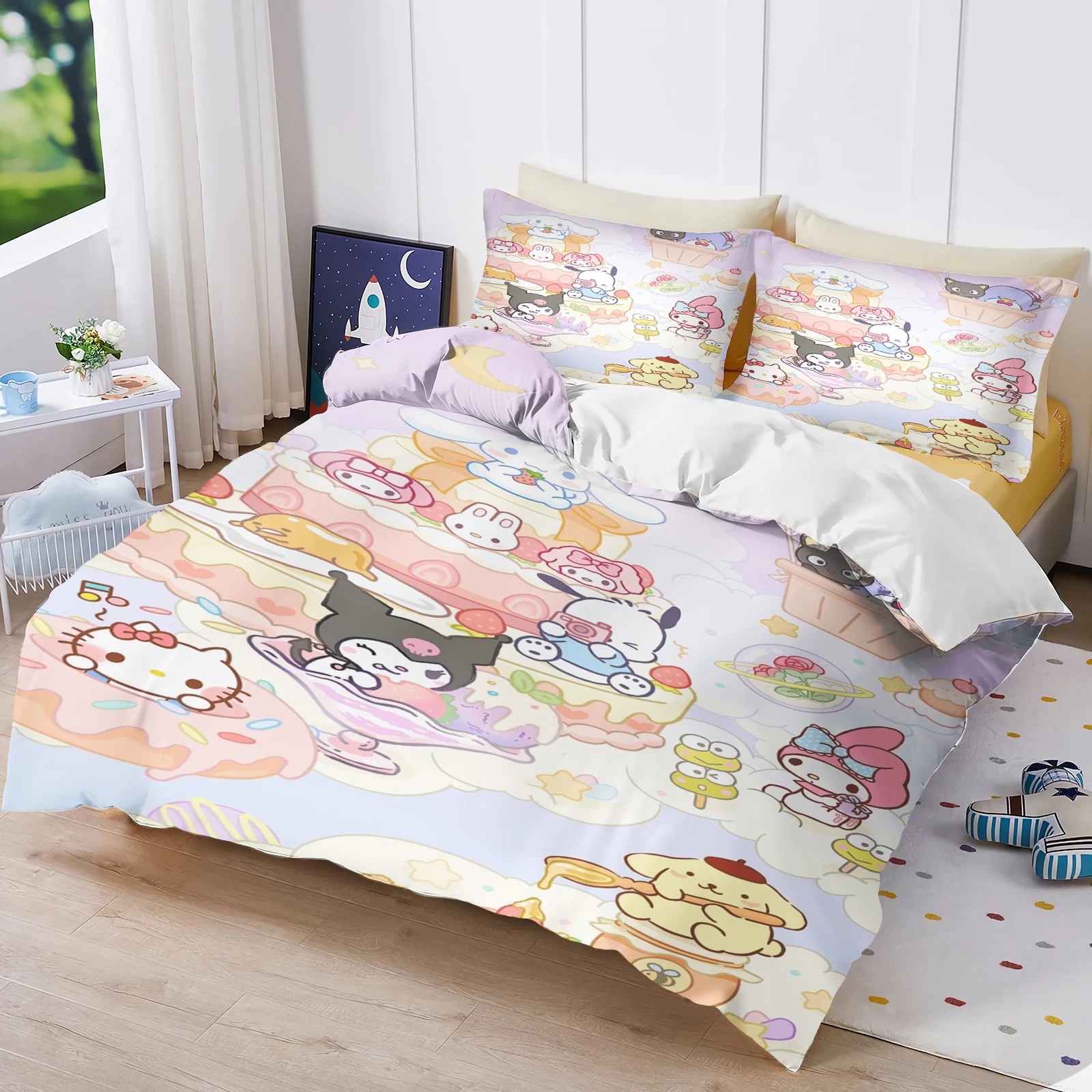 Sanrio Series Kuromi Duvet Bedding Set for Children King Size Luxury Cover 100% Polyester 3-Piece Christmas Gifts Home Decor