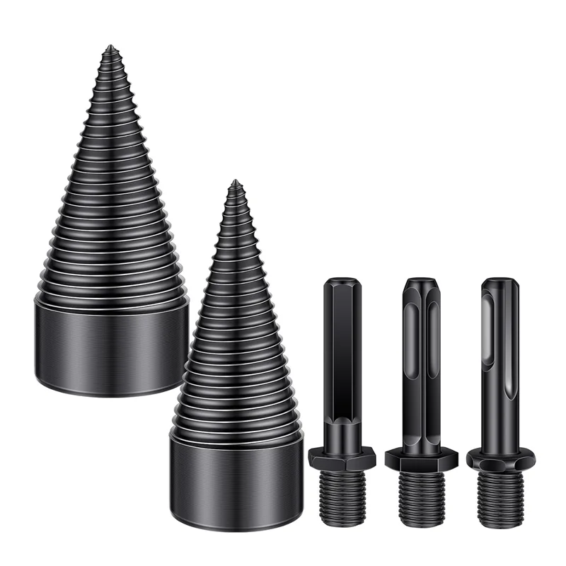 

AEE6-5 Pcs Firewood Log Splitter Drill Bit,Removable Splitter Drill Bits, Screw Cones Kindling Splitter, Splitting Drill Bit