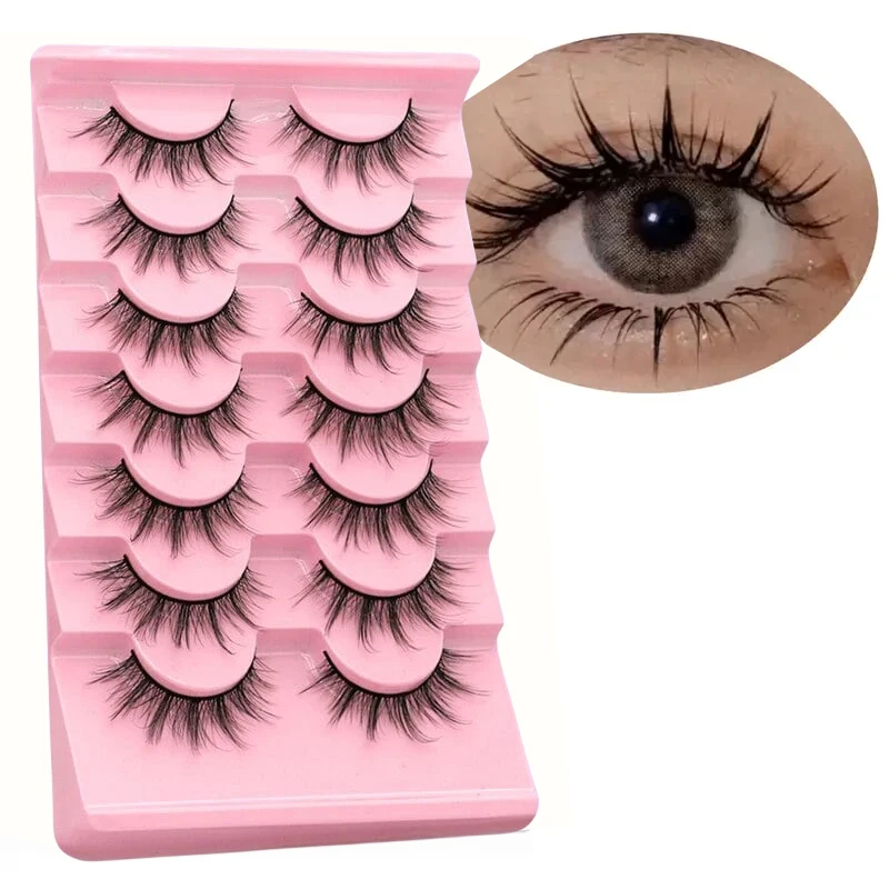 7 pairs of eyelashes 3D natural false eyelashes fluffy and soft cross comic eyelashes slim natural eyelash extension cosmetics