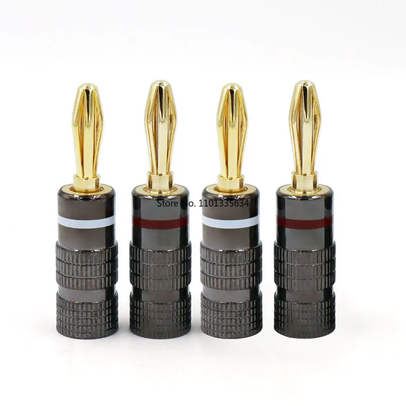 4pcs New Gun Metal BANANA PLUGS 24K Gold-plated 4MM Banana Connector with Screw Lock For Audio Jack Speaker Plugs White&Red