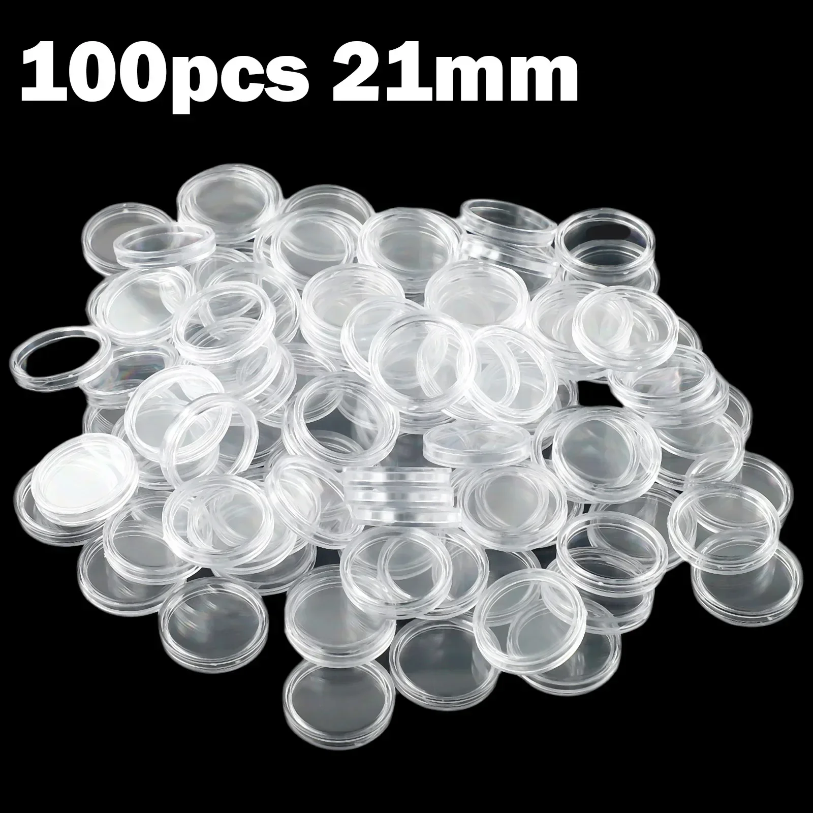 100Pcs 21mm Plastic Clear Coin Collecting Protector Holder Capsules Storage Container Box Home Supplies Storage Display Cases