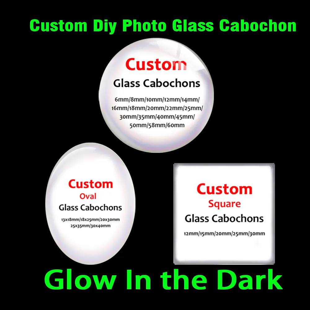 Custom Glow In the Dark Luminous Round Photo Glass Cabochon Personalized Handwriting Graphic Demo Flat Back Jewelry Making Cameo
