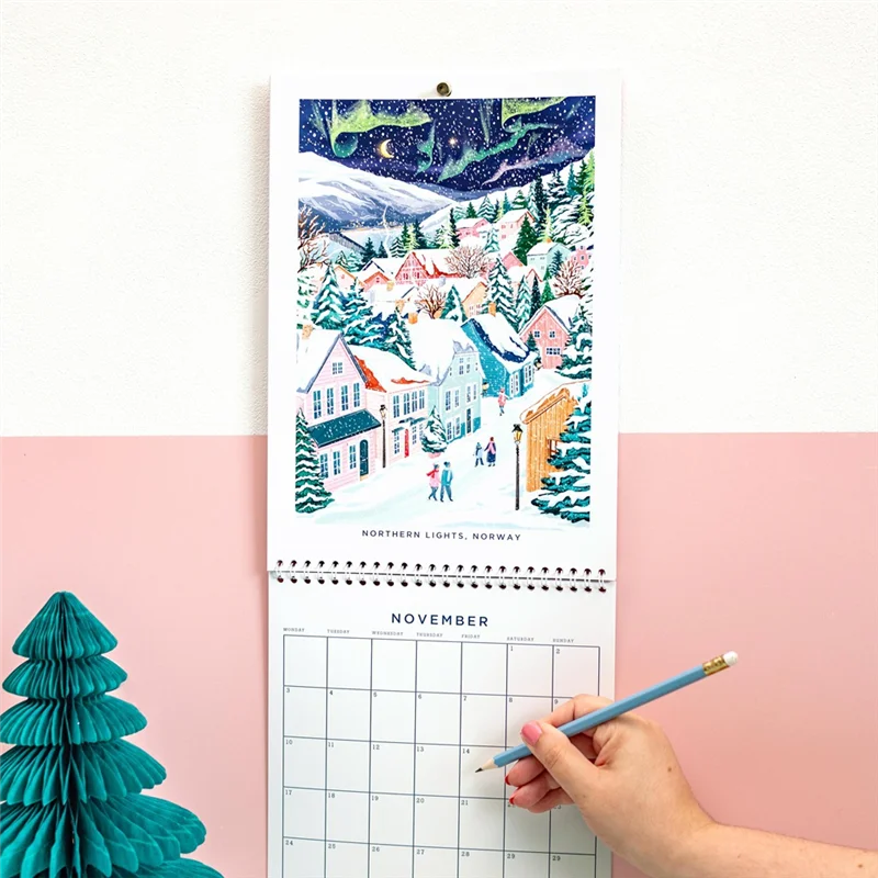 تقويم EDT-2025، تقويم حائط للسفر، مخطط شهري، تقويم حائط، ديكور حائط، قرطاسية، هدية لها، قلب كوخ