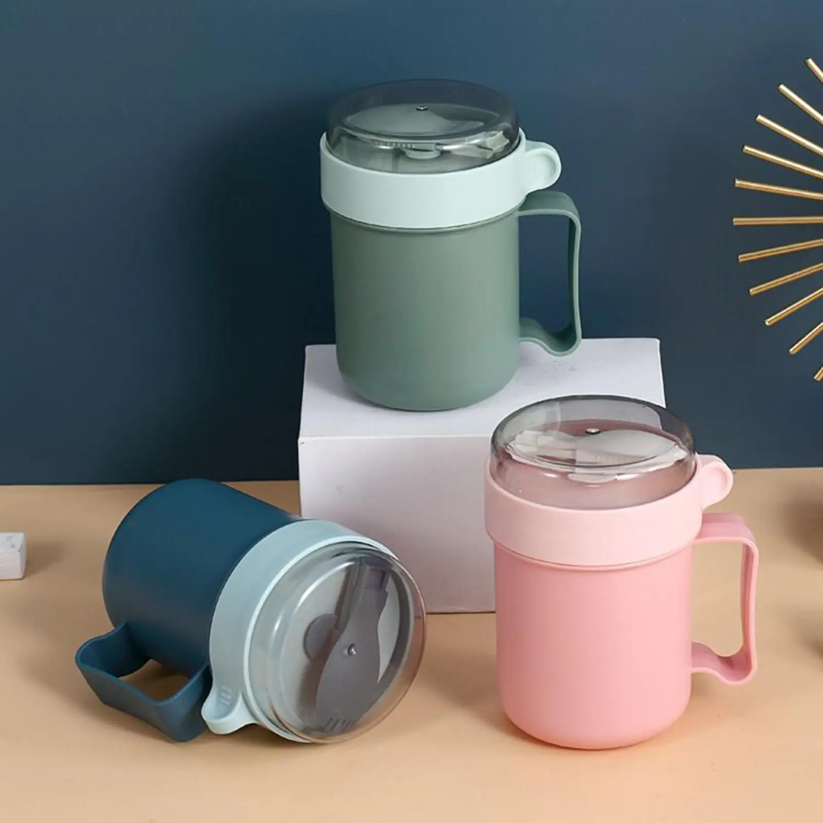 

Soup Mug 500ml Wide Mouth Cereal Bowls With Foldable Spoon Soup Containers With Lids For Lunch For School Office Outdoor Travel