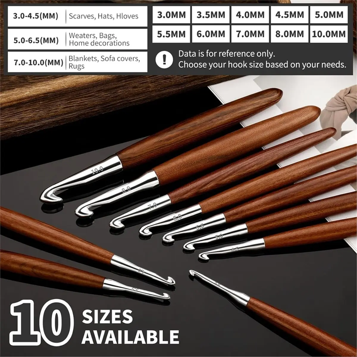 8 Pack Crochet Hooks Set, Aluminum Crochet Hooks with Wood Handle for Arthritic Hand DIY Craft Knitting Size 3mm-7mm