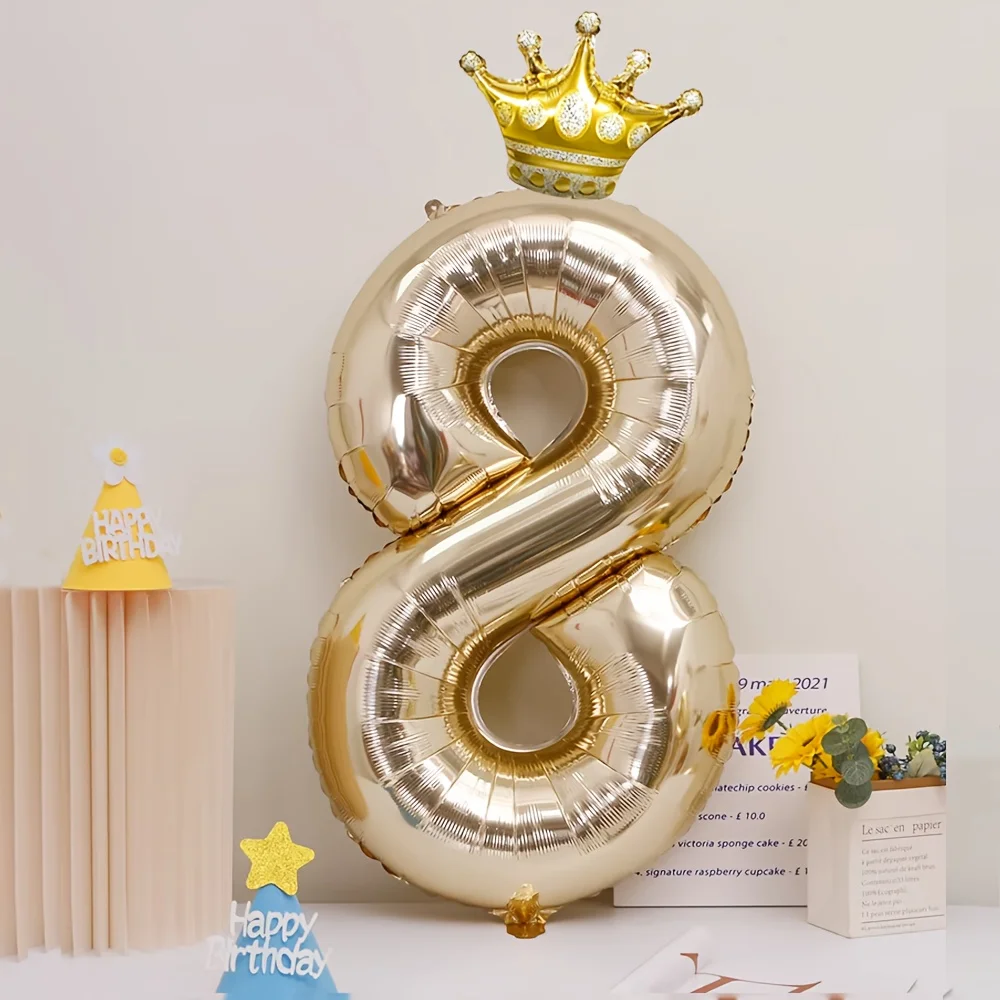 Ensemble de 2 ballons géants de 40 pouces couleur or champagne avec ballons en aluminium en forme de couronne, idéal pour les décorations de fête d'anniversaire, les décorations de fête, les célébrations d'anniversaire, les murs de fond d'événements, les décorations de scènes de fête en plein air, les accessoires de photographie