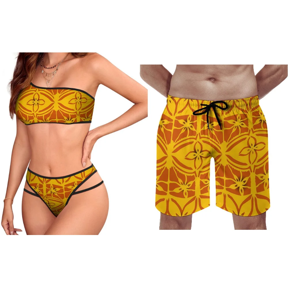Polynesische aanpasbare paar badmode dames bikini heren trunks licht poly stof yearround strand klaar