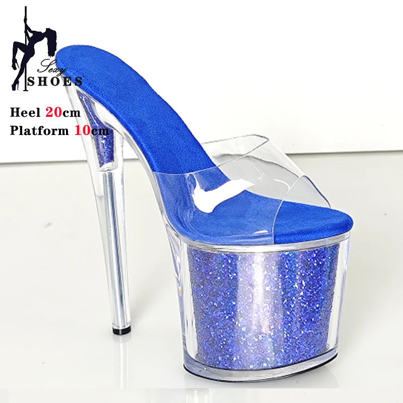 20cm Runway Fashion Glitter Platform Slipper For Women Sexy Open Toe Stripper High Heels Female Shoes Summer Transparent Sandal