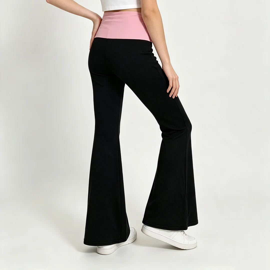 Color Blocked Fake Two-Piece yoga Sweatpants, Low Waisted Slightly Flared Pants, Casual Pants, Floor Length Pants