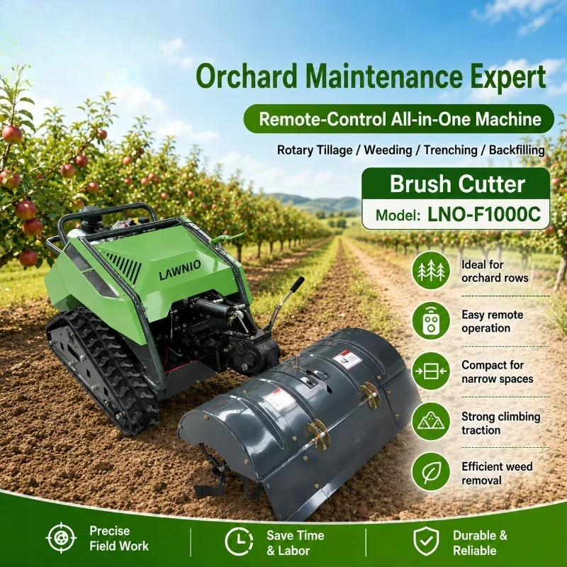 -Skid Track Lawn Mowing Four-in-One Remote Control Rotary Cultivator with Range Extender Battery for Outdoor Use