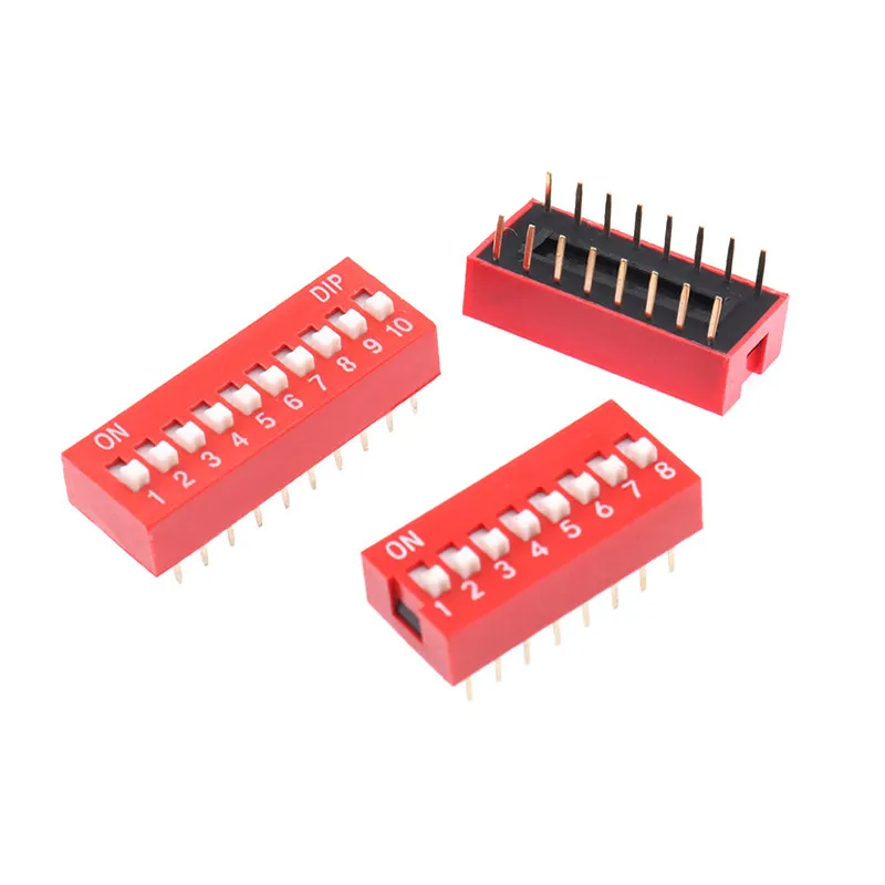 DIP switch with a straight insertion spacing of 2.54mm, red DIP switch with 1/2/3/4/5/6/7/8/9/10/12p gear