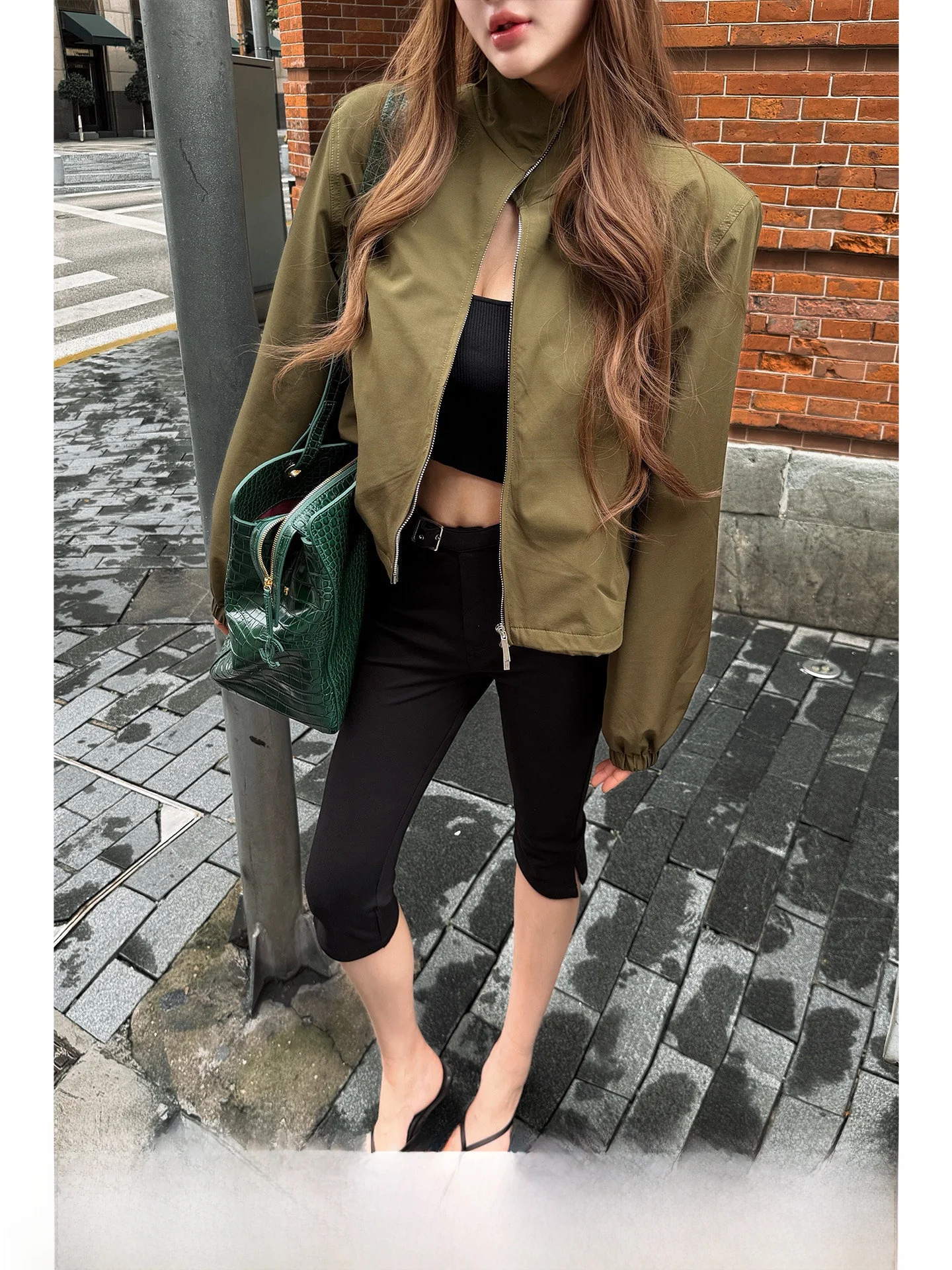 High Waist Casual Pants for Women Spring Autumn Fashion Stylish Slimming Versatile Commute Belt Decorated Slit Five-Quarter W...