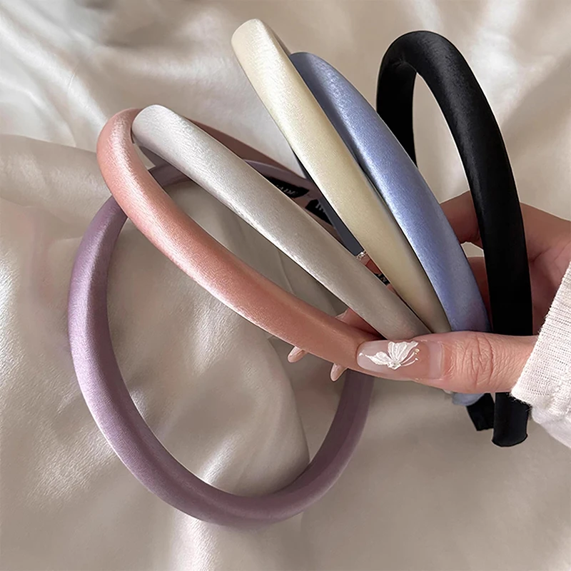 Vintage Solid Cream Color Hairband Satin Silk Hair Bands Headwear For Women Girls Fashion Hair Hoops Headbands Hair Accessories