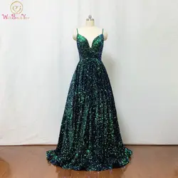 Sequined Bling Bling Green Evening Dress Spaghetti Strap Prom Gowns Long Women Formal Party Gown CUSTOM MADE