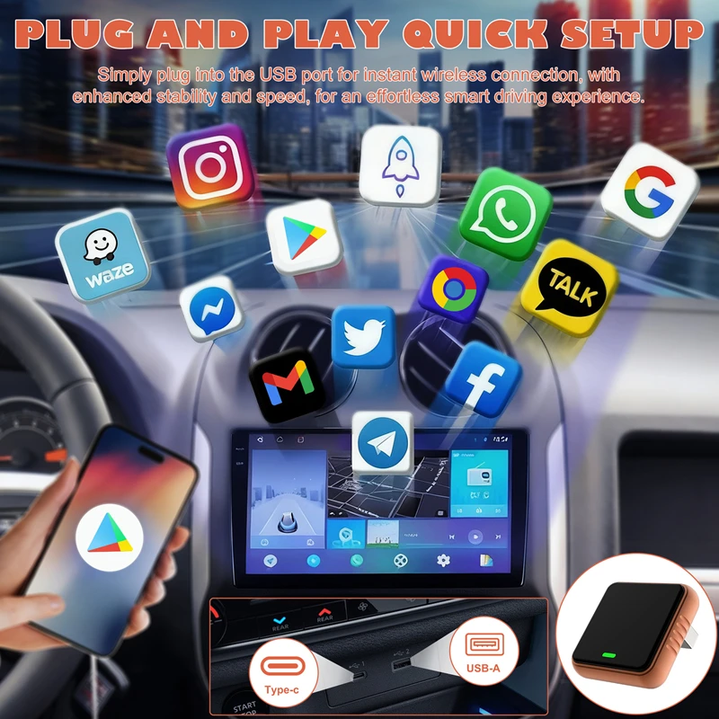 2026 НОВЫЙ беспроводной адаптер Carplay Android Auto 2in1 Smart Mini Box WIFI BT Auto Connect для Toyota Volvo Benz MG Kia MAZDA FORD