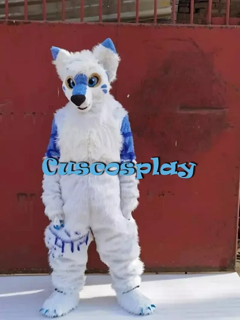 คริสต์มาสสีขาวขนสัตว์ Fox สุนัข Husky Mascot เครื่องแต่งกาย Furry ชุด Fursuit ฮาโลวีนวันเกิดคริสต์มาสปาร์ตี้ของขวัญ