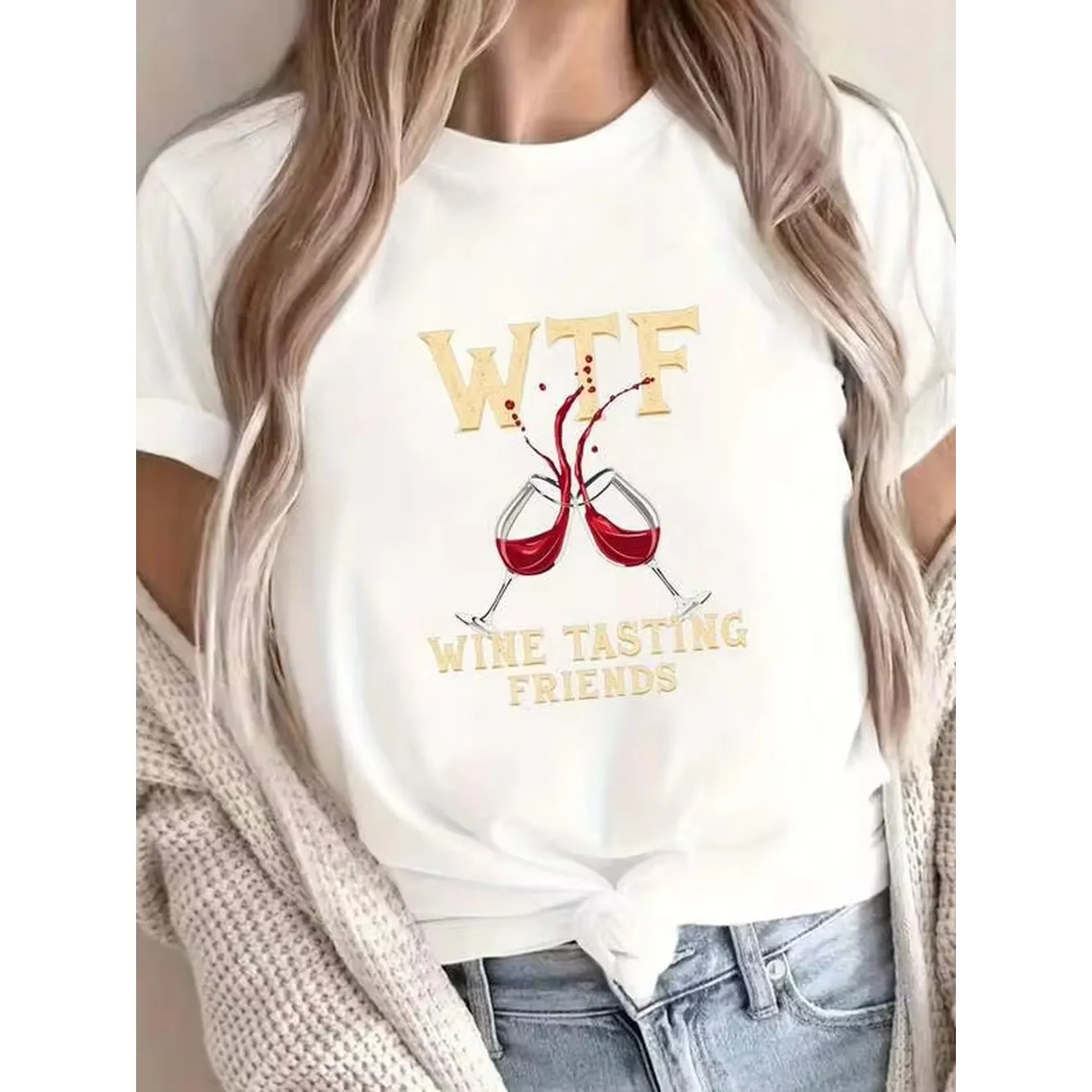 T - Casual Short Sleeve Crew Neck Top Suitable For Wine Tasting Events & Social Gatherings, Comfortable Casual Attire, Machine Washable Wine Lover Tee