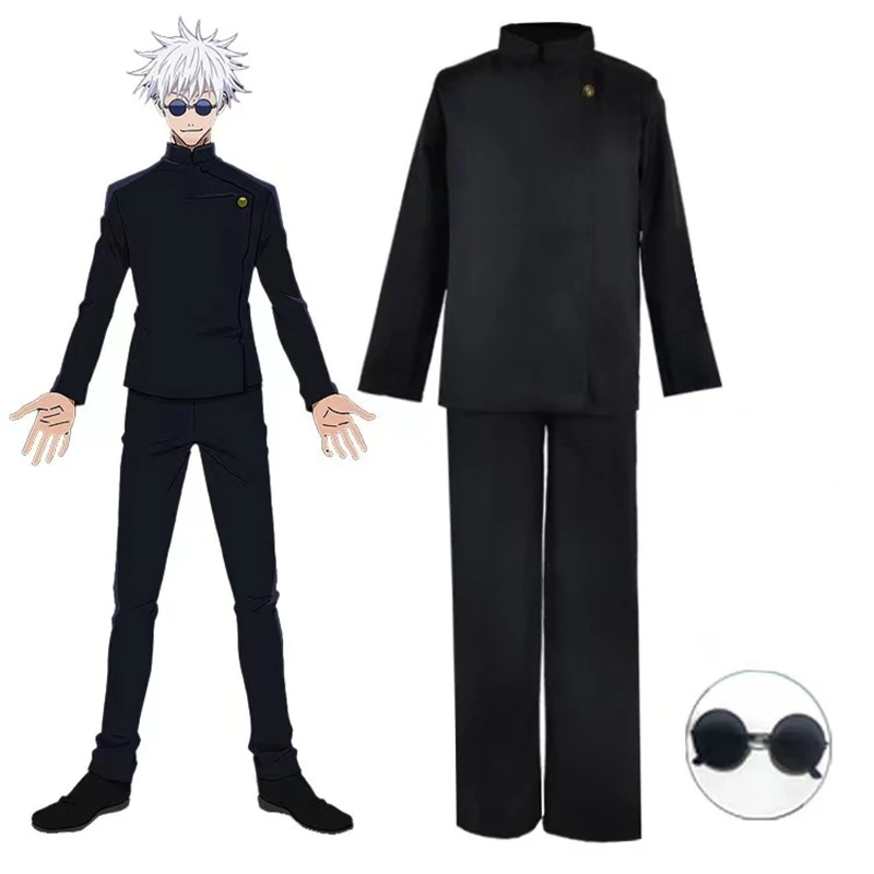 Disfraz de Cosplay de Jujutsu Kaisen Gojo Satoru para hombres adultos, gafas, uniforme de escuela secundaria, traje de peluca, disfraz de Halloween