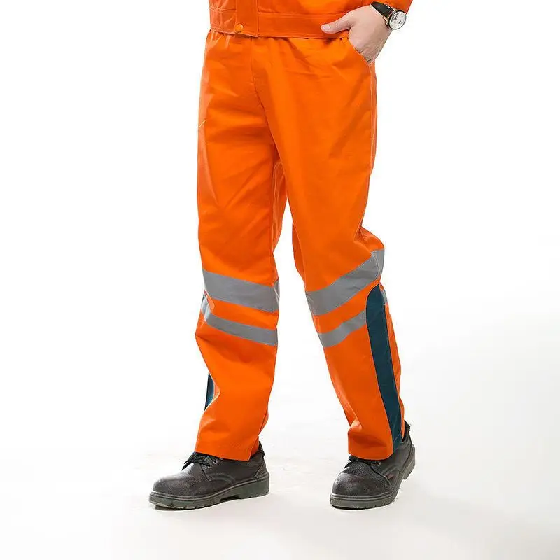 Polyester cotton spring autumn straight pants for men unisex wear-resistant work pants striped Reflective sanitation overalls