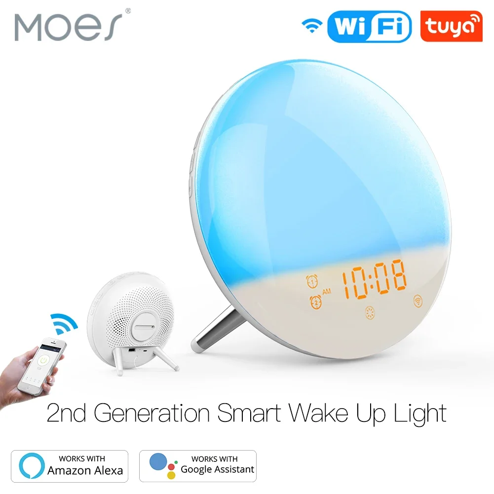 WiFi Smart Wake Up Light Workday Alarm Clock with 7 Colors Sunrise/Sunset Simulation 4 Alarms Compatible with Alexa Google Home