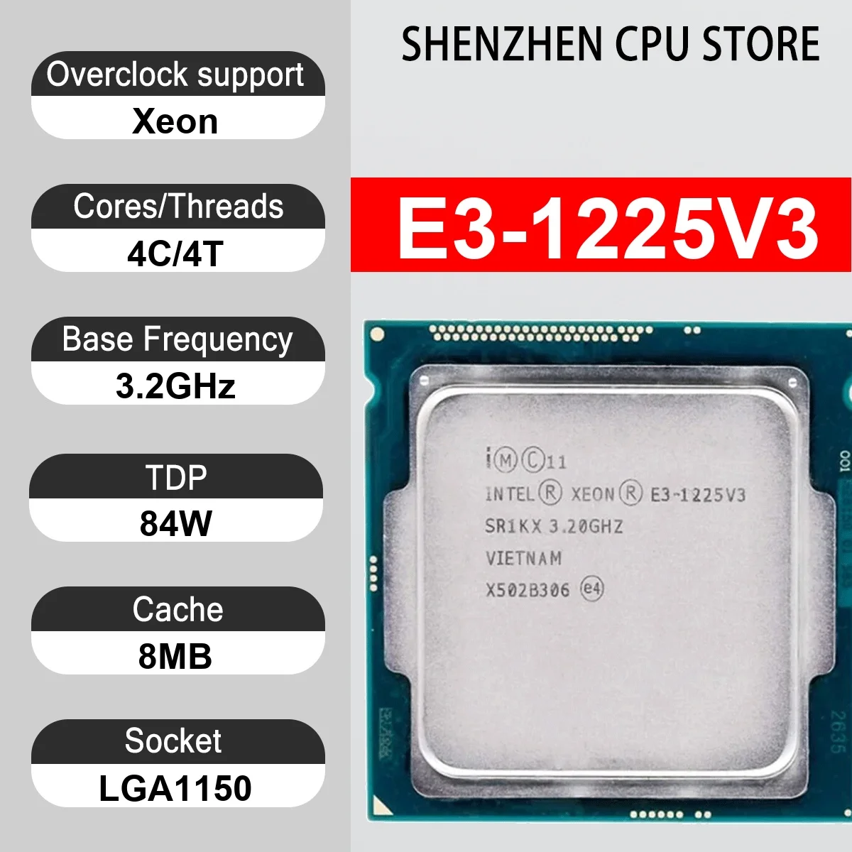 Intel Xeon E3-1225V3 4 Core 4 Thread 3.2GHz 84W 8MB Cache 22nm LGA1150 SR14U DDR3/DDR3L 1333/1600 MHz Haswell HD Graphics P4600