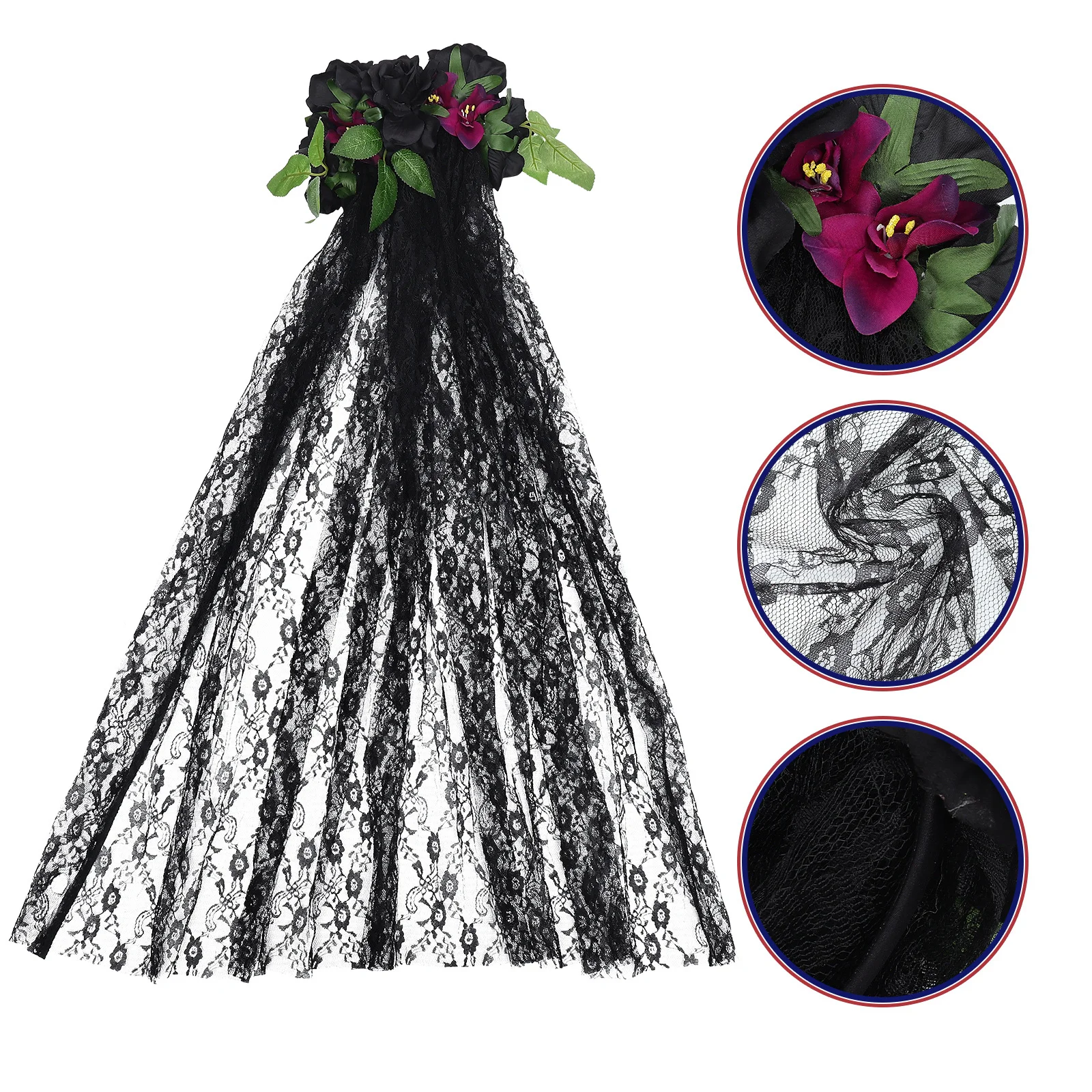 

Halloween Women Rose Veil Hairband Party Hair Accessory Festival Headwear Stylish Halloween Hair Decoration Headband