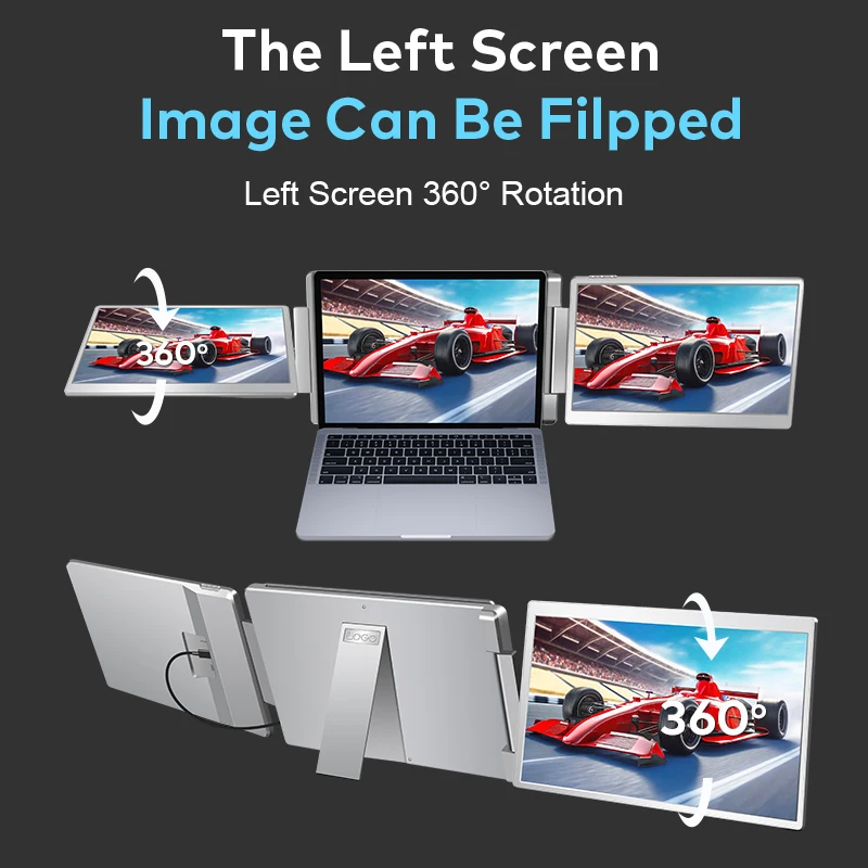 

2026 New Big Size 15.6 Inch Triple Dual Laptop Portable Monitor, Left Screen 360° Rotation Flip for 12-18.5" Windows/Mac