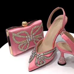 Peach Women Shoes And Bag Set 2024 Ladies Pumps Match With Purse Handbag African Ladies Sandals Escarpins Femme For Party CR390