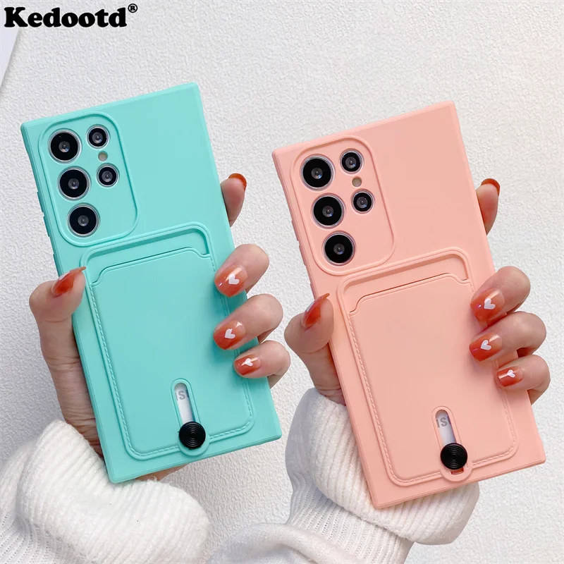 

Liquid Silicone Soft Case For Samsung Galaxy S24 S23 S22 S21 Plus Ultra S20 FE A72 A52 A32 A22 A71 Wallet Card Holder Cover