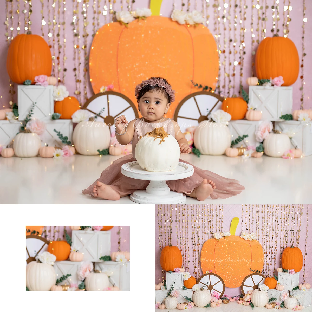 Pumpkin Carriage Backgrounds Cake Smash Kids Adult Photography Props Child Baby Decors Princess Vehicle Photo Backdrops