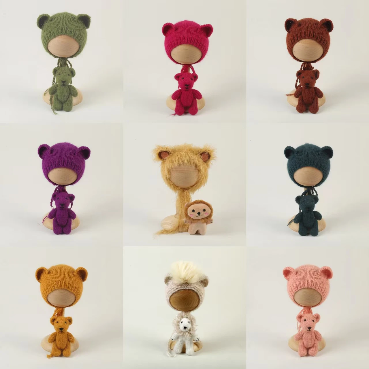 الوليد التصوير الدعائم لطيف الحيوان محبوك قبعة مع دمية 2 قطعة مجموعة الملحقات الملونة ديكور لالتقاط الصور في الاستوديو الدعامة #1