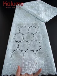 Kalume Swiss Voile Embroidery Lace Fabric 5Yards Cotton Lace with Rhinestones Nigerian for Sew Ladies Wedding Dress F4486