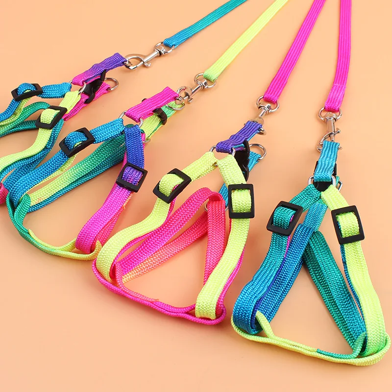 1Pc Colorful Chest Back Pet Traction Rope Small Dog Puppy Cat Rabbi Kitten Nylon Harness Collar Leash Lead Adjustable