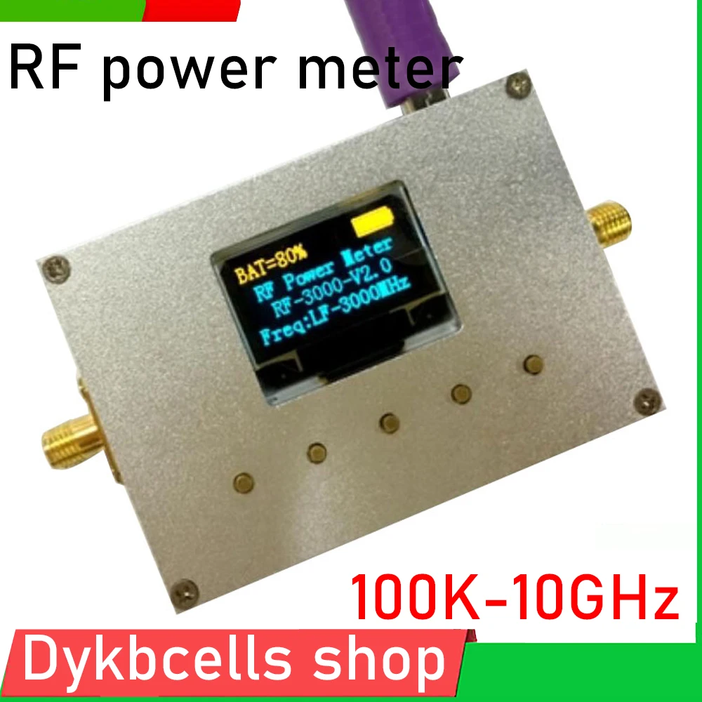 100K-10GHz RF Power Meter V2.0 OLED RF Display Power Loss Digital Counter 500MHZ 3GHZ+ Software 10W 30DB Damper