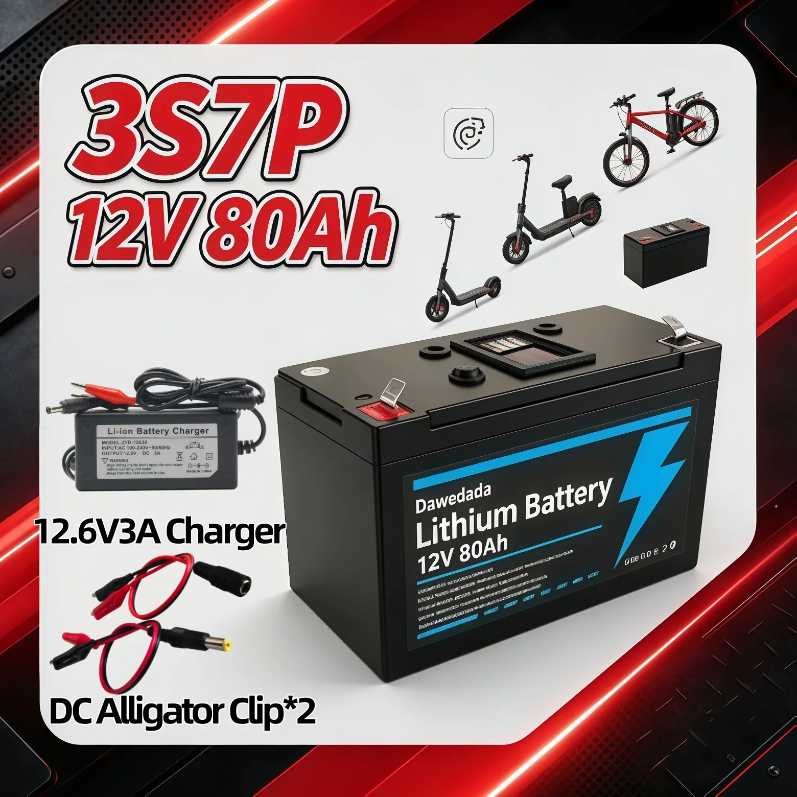 Image of Praktischer 3S7P 12V 80Ah Lithium-Ionen-Akku mit Überladeschutz, Ersatzakku geeignet für Elektrofahrrad-Antriebssysteme.