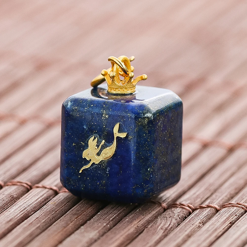 Indigo Gold Color Crown Mermaid Pattern Square Box Pendant Suitable for Bracelet Earrings Necklace DIY Accessory Jewelry Making