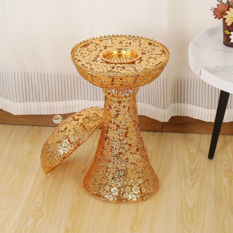 Arabic Large Golden Bakhoor Incense Burner Hollow‑out Lid Fine Craft Metal Censer Home Living Room Tabletop Decorative Ornament