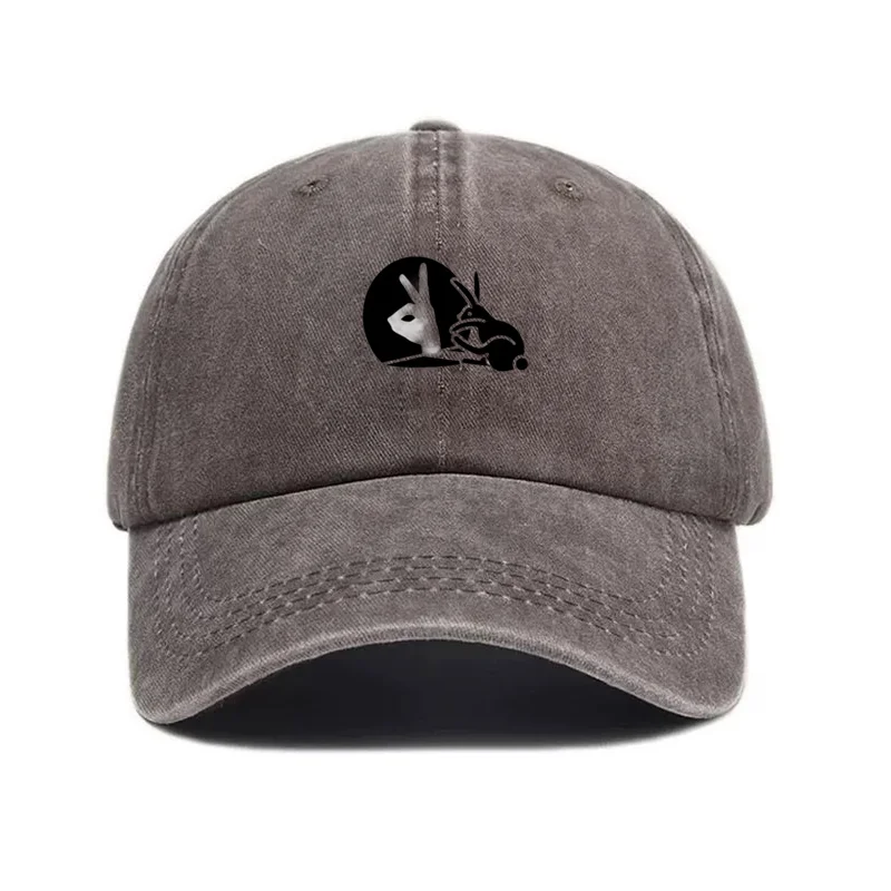 Washed Cotton Baseball Cap Adjustable Distressed Trucker Hat for Women Creative Cute Streetwear Customize Shadow Rabbit Vintage