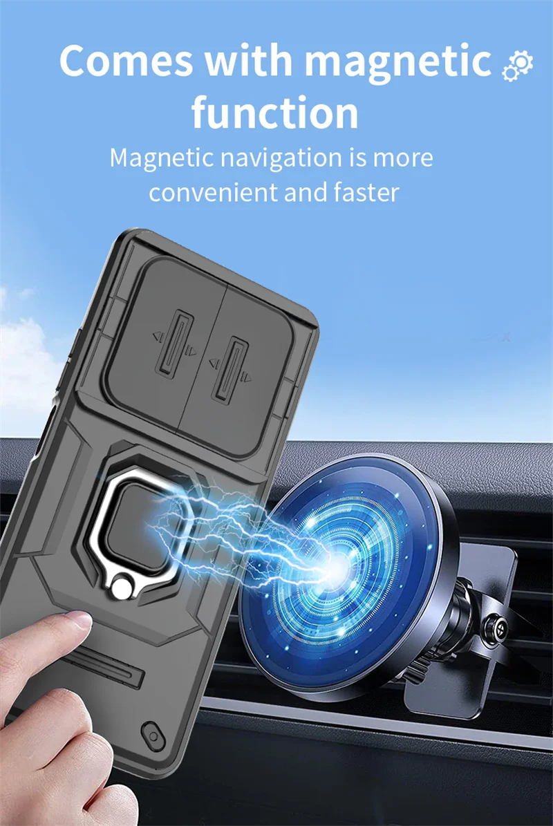 For Xiaomi Redmi A3 Case Car Magnetic Holder Ring Armor Shockproof Funda For Redmy A3 A 3 RedmiA3 4G Slide Camera Protect Cover