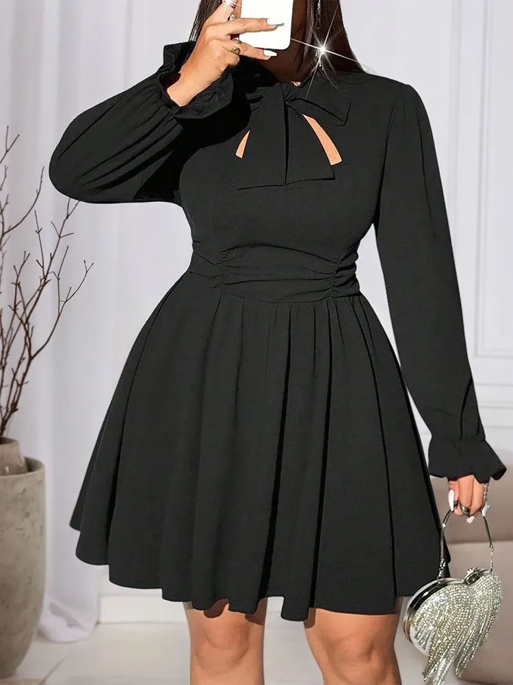 Robe de soirée rétro noire pour femmes, Mini robe Sexy avec nœud, décontractée, manches longues, style Boho, bureau, ligne a, mode printemps automne 2026