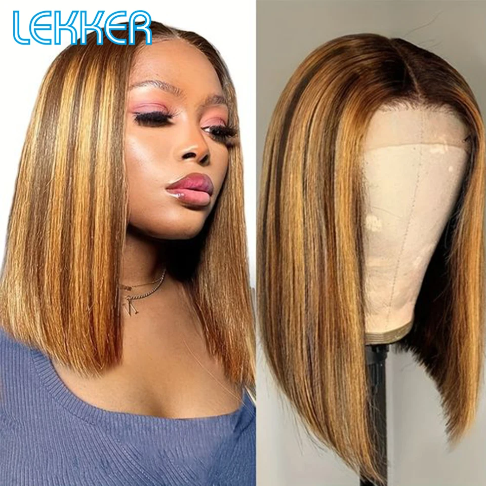 

Lekker Glueless Highlight Brown Short Straight Bob 13x6x1 lace Front Human Hair Wigs For Women Brazilian Remy Hair Colored Wigs