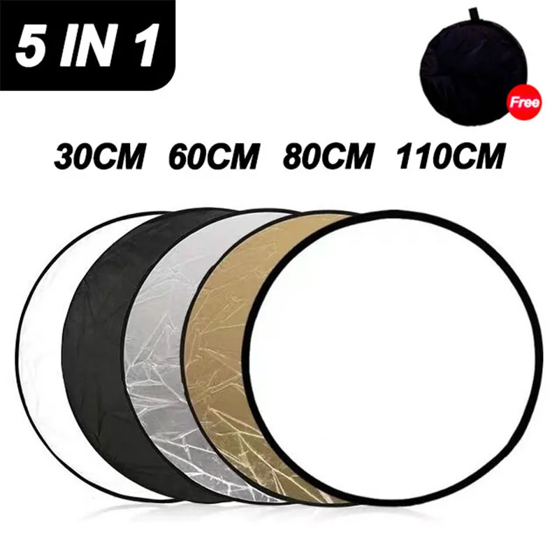 5 in 1 Round Reflectors Collapsible Photography Fill Light Batter Diffuser Accessories Multi-Disc Outdoor Photos Backdrops Props