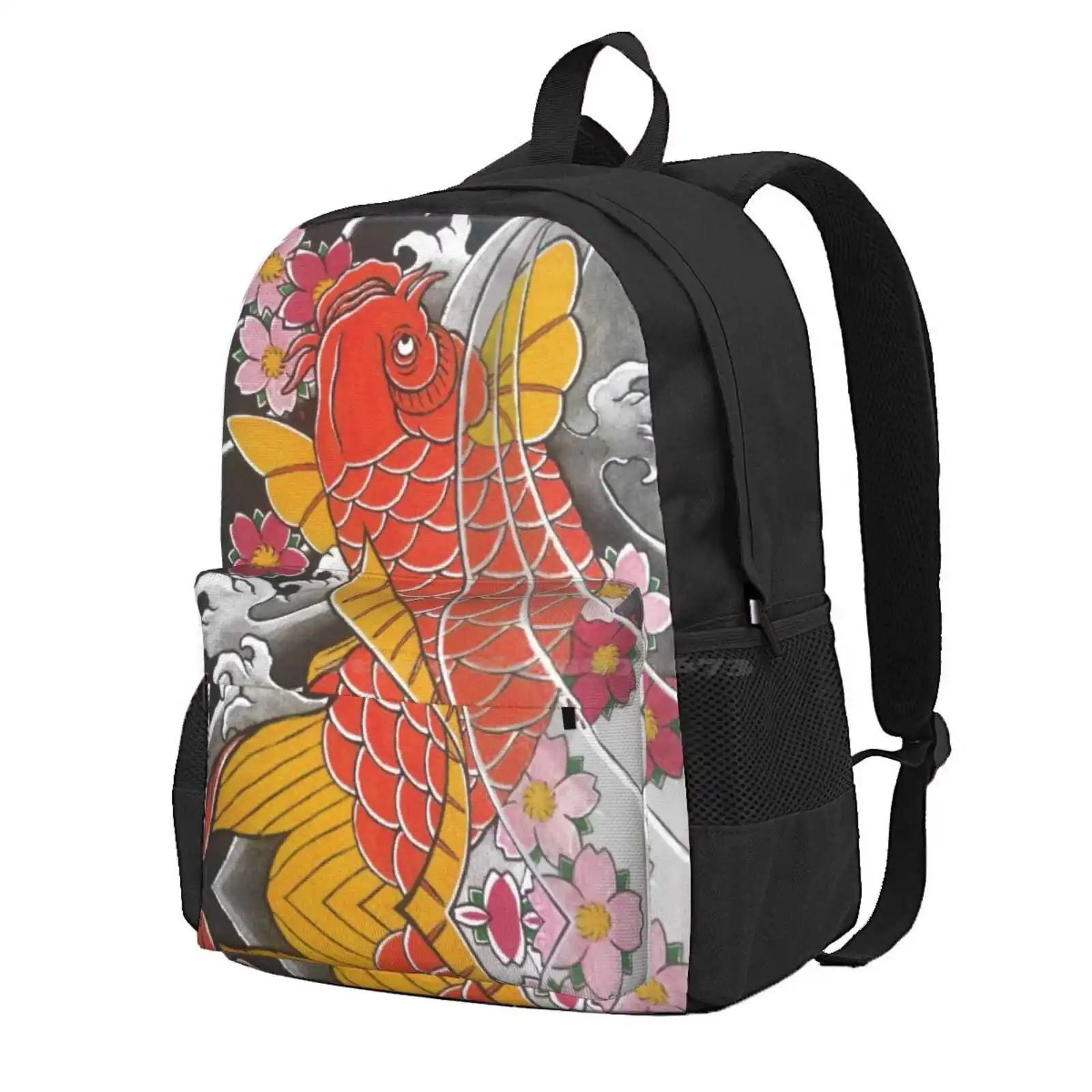 Koi X Sakura Hot Sale Schoolbag Backpack Fashion Bags Traditional Tattoo Japanese Koi Fish Flowers Cherry Blossom Irezumi Water