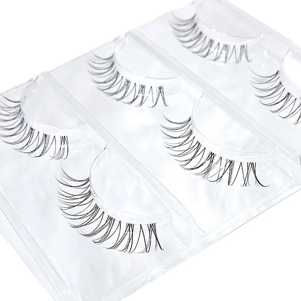 Nuevo 3 pares de pestañas de visón 4D naturales cortas largas invisibles banda delgada pestañas postizas rizo extensión de pestañas suaves belleza